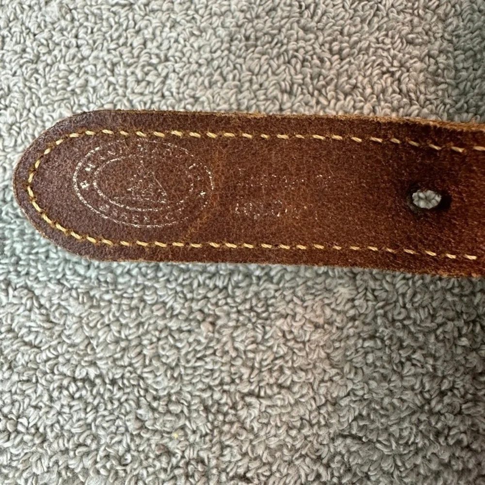 Embroidered Quality Brown Leather Canvas Belt Brass Buckle Size 44